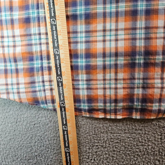 Johnston & Murphy Shirt Men Large Short Sleeve‎ Orange Green Blue Plaid - Picture 9 of 11